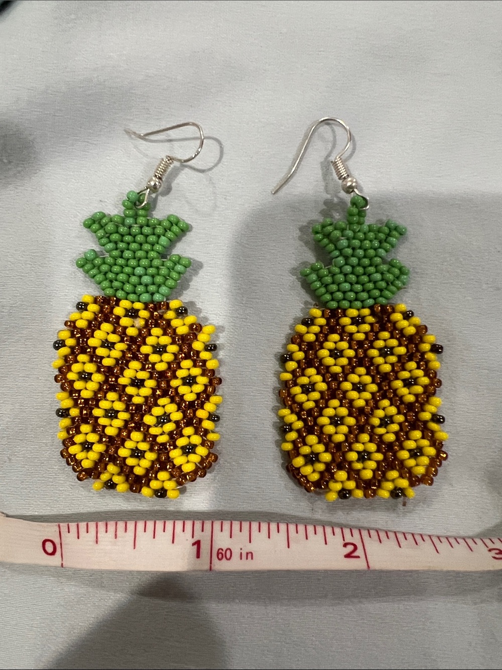 Handmade Beaded Pineapple Dangle Earrings - Yellow & Green